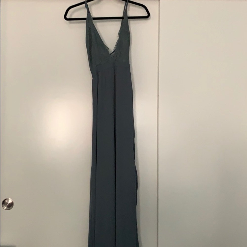 Long light blue lace dress